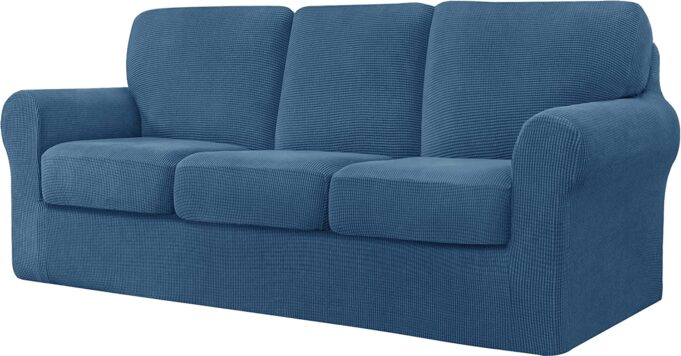 CHUN YI 7 Piece Stretch Sofa Cover 3 Seater Couch Slipcover With Three Separate Backrests And Cushions With Elastic Band Checks Spandex Jacquard   681x356 