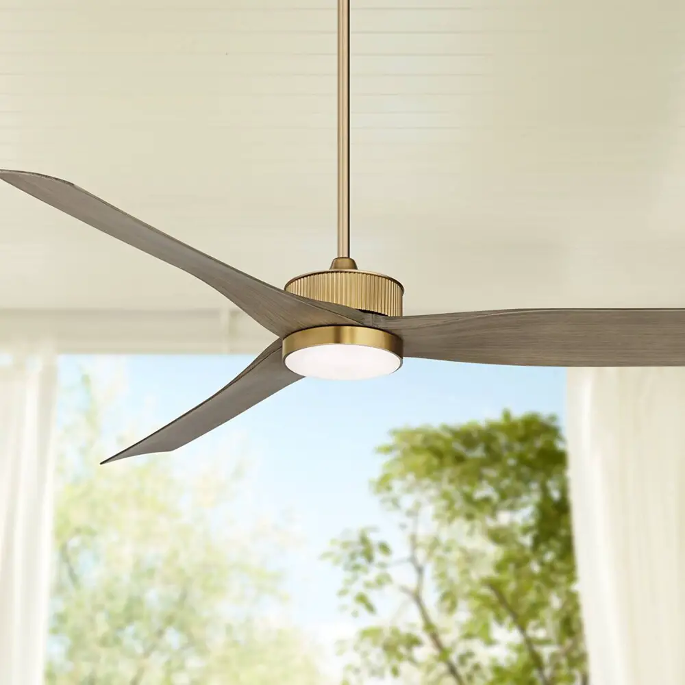 Casa Vieja 60" Montage Modern Outdoor Ceiling Fan with Dimmable LED Light Remote Control Warm Brass Brown Wood Blades Damp Rated for Patio Exterior...