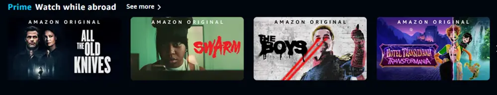 Amazon Prime video banner displaying movies